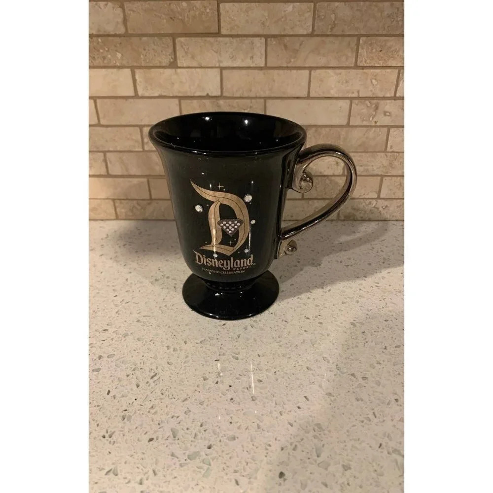 Disneyland Diamond Celebration‎ Coffee Mug 12 oz Black Ceramic EUC